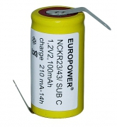 EUROPOWER NiCd Akku KR23/43 1,20V / 2100 mAh Flachkopf m. Lötfahne Z, Hochstrom, lose, Art.Nr.: 300NC236