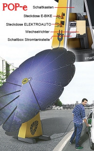 Smartflower POP-e als on-grid - integrierter e-car/e-bike Ladestation 22kW (1x Typ 2 (Mennekes), 1x Schuko)    (Preis auf Anfrage)